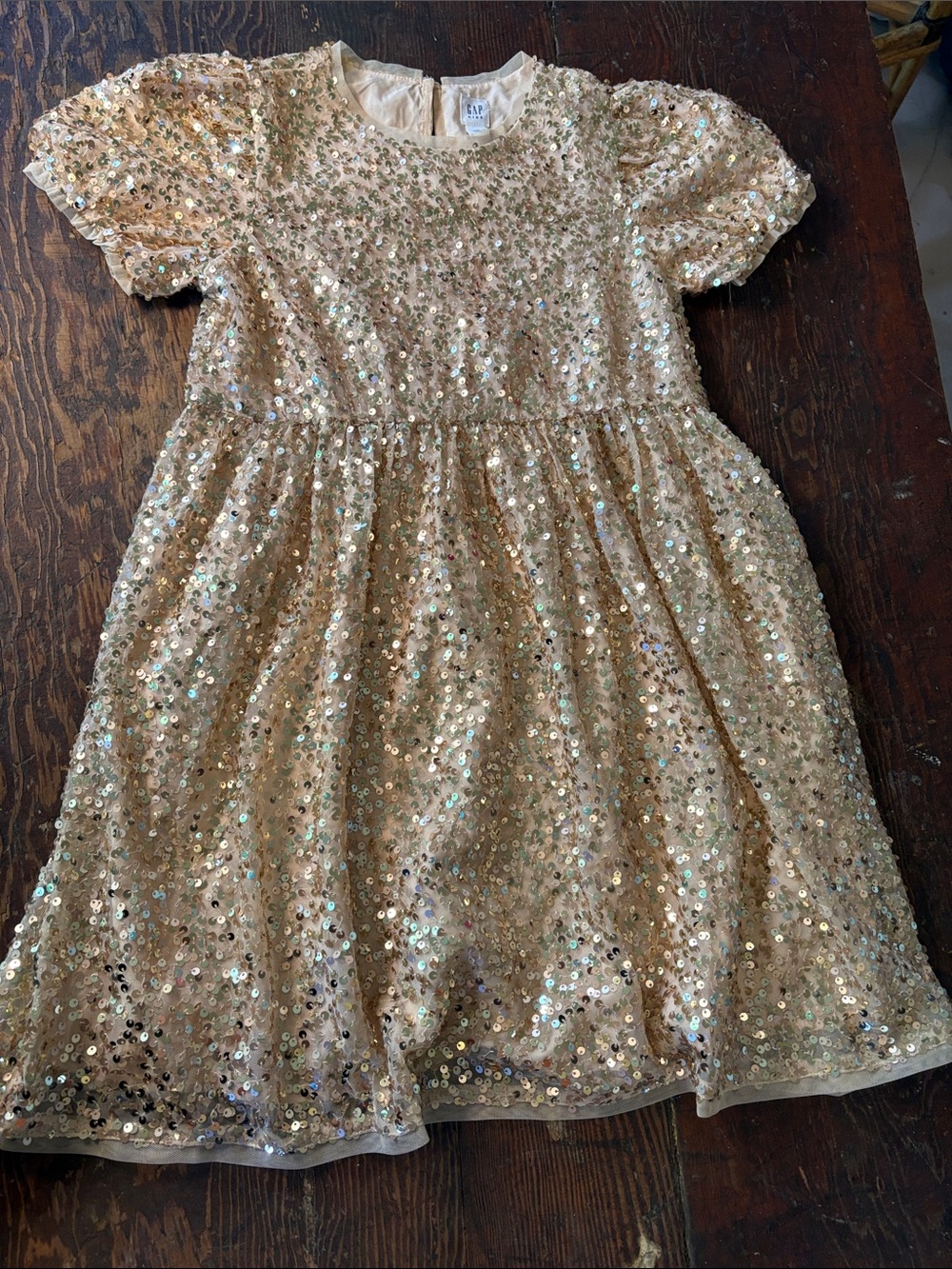 GAP Gold Sequin Sparkly Short Sleeve Dress Girls Size Large